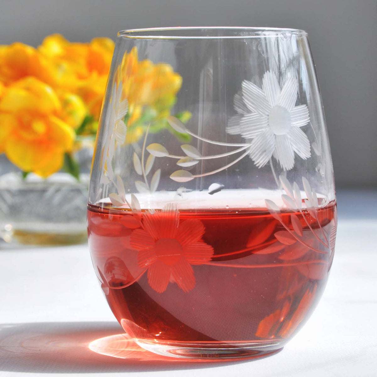 Engraved Floral Wine Glass (Single) – Sercy+Co