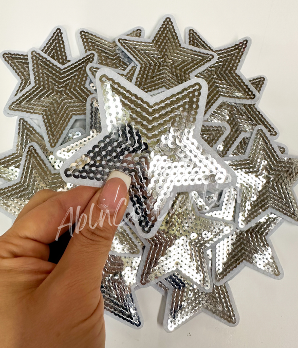 3” silver sequin star patch