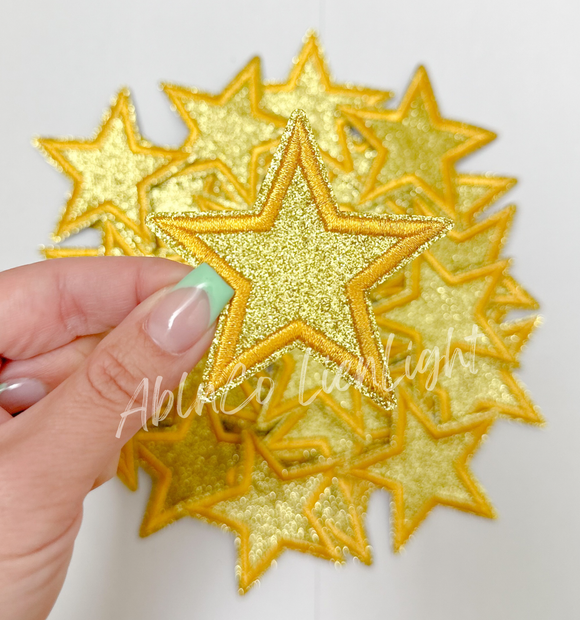 Gold glitter star embroidery patch