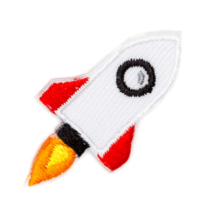 Rocketship Embroidered Sticker Patch: 1" x 1"