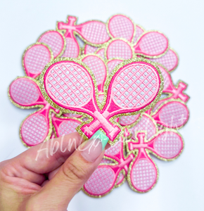 Pink tennis racket glitter patch