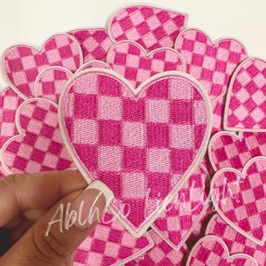 3” pink checkered heart patch