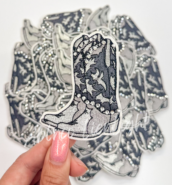 Grey rhinestone boot patch