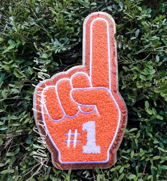 Orange Foam Hand #1 Game Day Chenille Patch