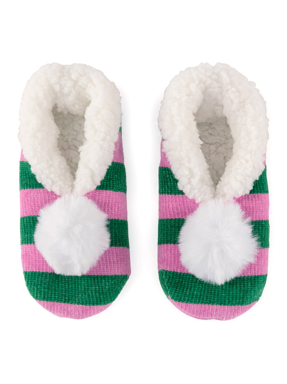 Green Pink Stripe Slippers