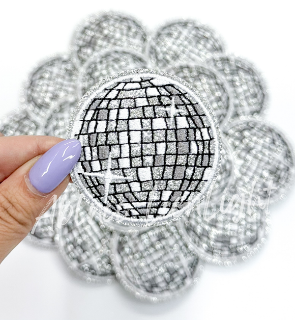 2” Silver glitter disco ball patch