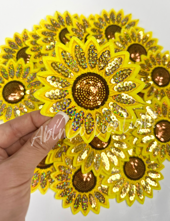 3” yellow sunflower sequin patch