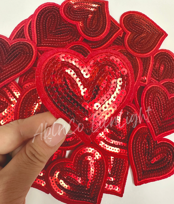 3” red heart sequins patch