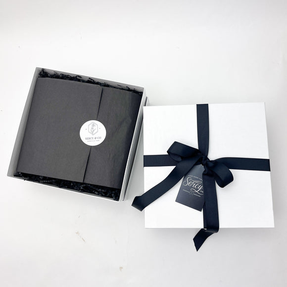 Deluxe White Gift Box / Black Grosgrain Ribbon / Free with $35 minimum purchase