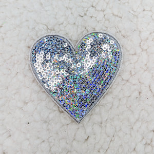 Silver sequin heart patch