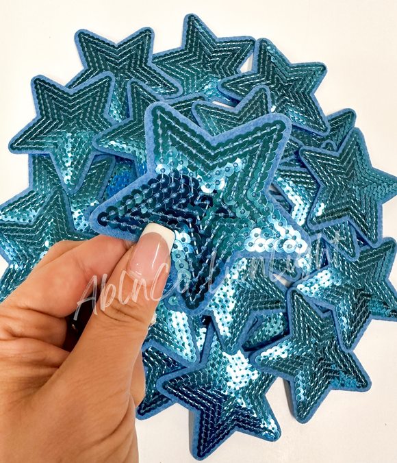 3” light blue sequin star patch