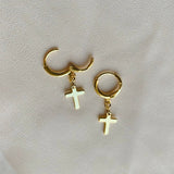 Gold cross charm earrings