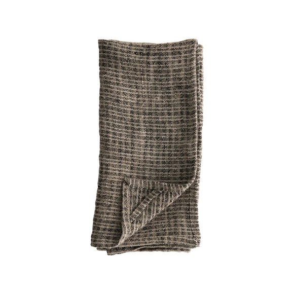 Large linen tea towel black natural stripe