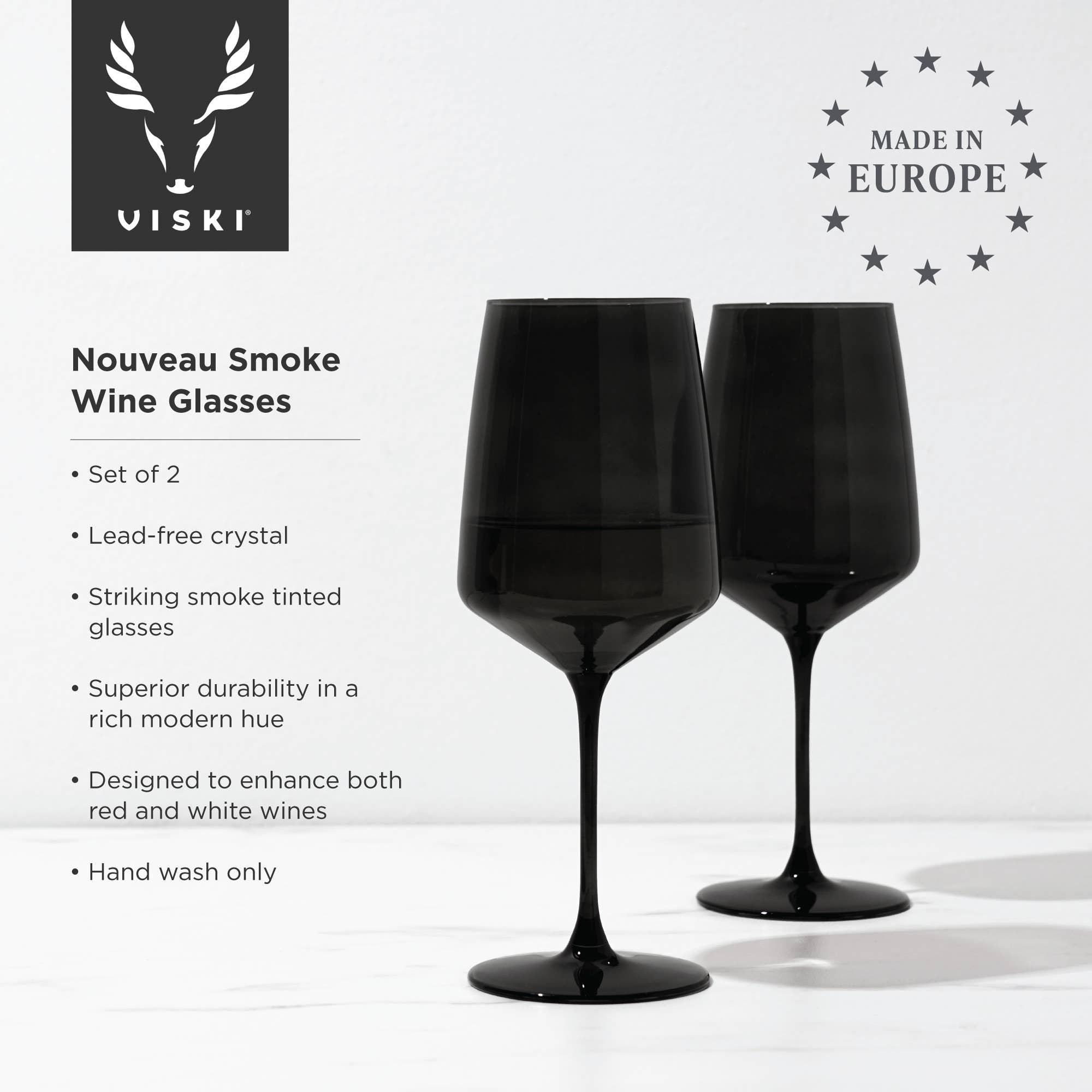 Reserve Nouveau Crystal Wine Glasses in Smoke Set of 2