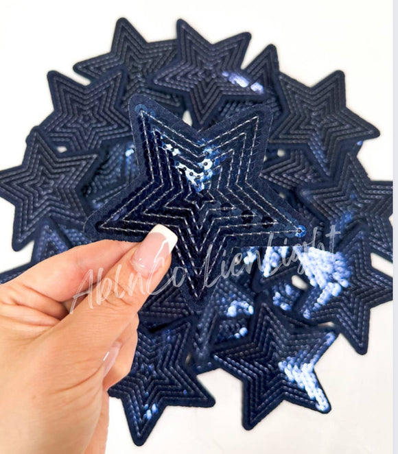 3” navy sequin star patch