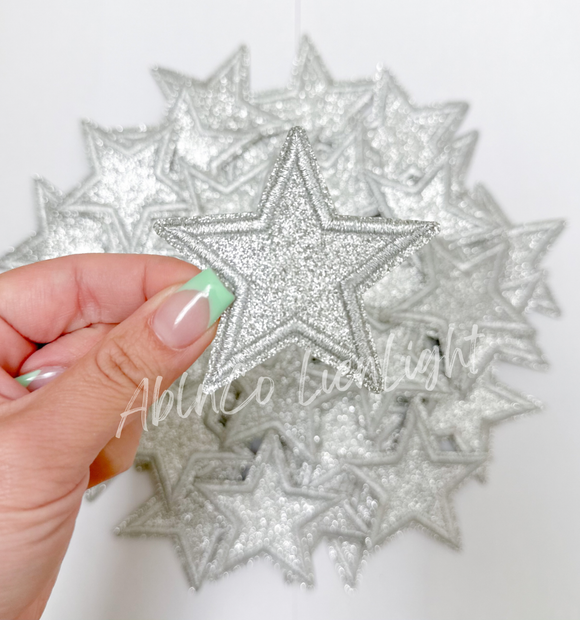 Silver glitter star embroidery patch