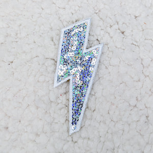 Silver Sequin Lightning Bolt Patch