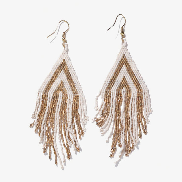 Haley Beaded Fringe Earrings Gold Stripe