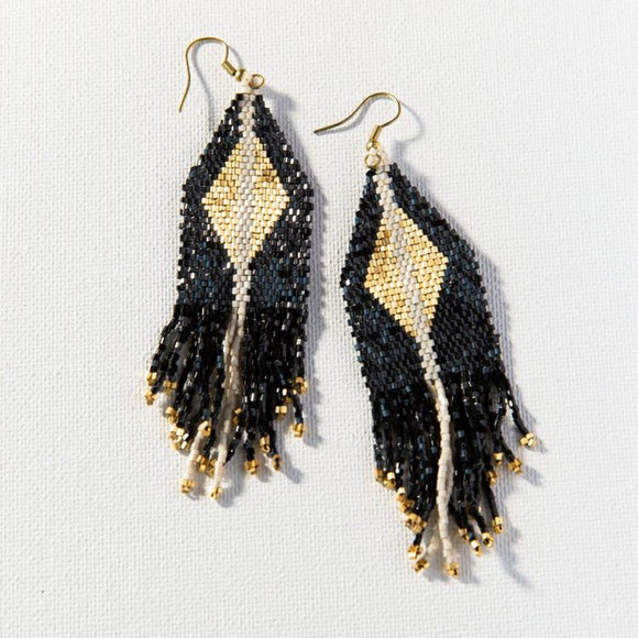 Black with Gold Luxe Diamond Fringe Earring 4.25