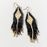 Black with Gold Luxe Diamond Fringe Earring 4.25"