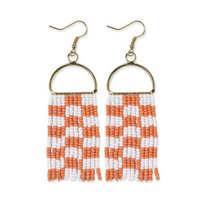 Checkerboard fringe earrings orange/white