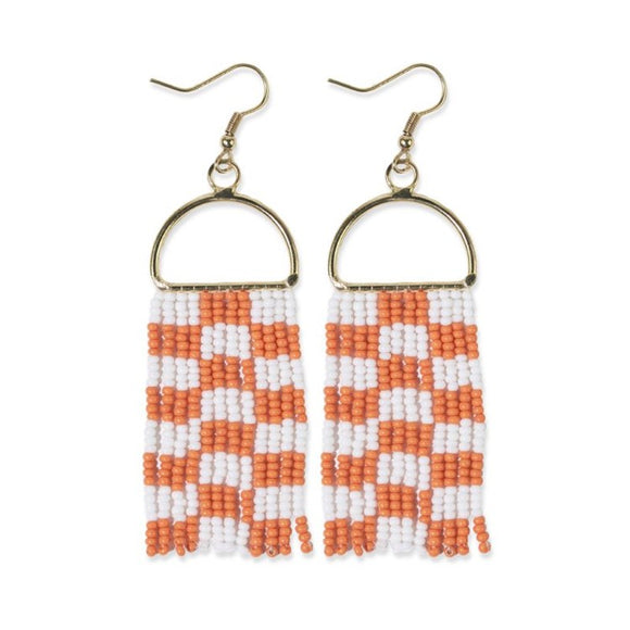 Checkerboard fringe earrings orange/white
