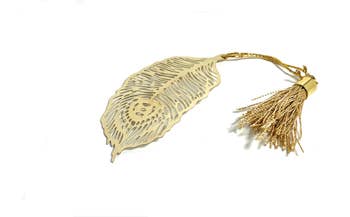 Feather Bookmark with Tassel Golden Finish