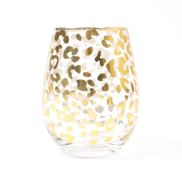 Stemless Wine Glass - Gold Leopard