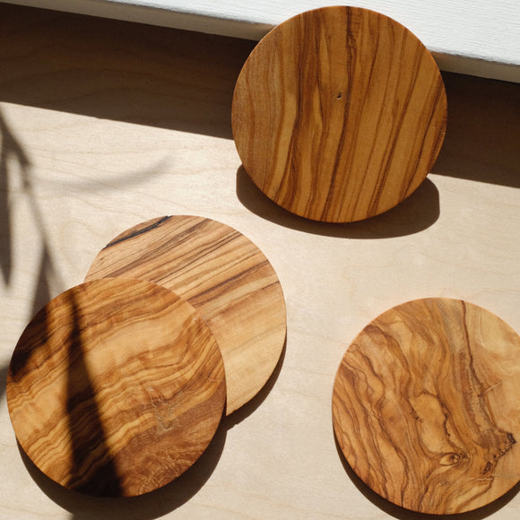 Olive Wood Round Coasters Set of 4