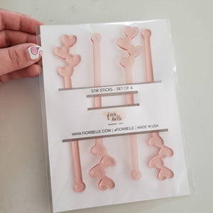 Acrylic Drink Stirrers Pink Hearts