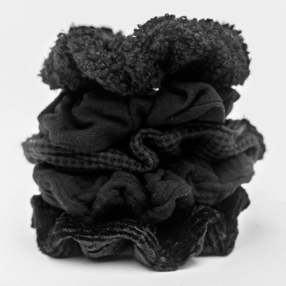 Textured Scrunchies 5pc Black