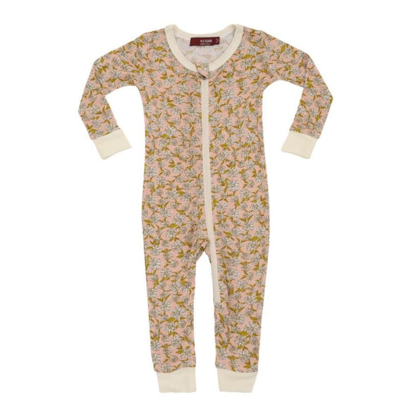 Organic Zipper Pajama Rose Floral 2-3Y