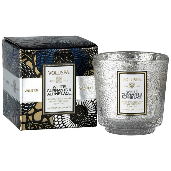 White Currants and Alpine Lace Boxed Mini Pedestal Glass Candle