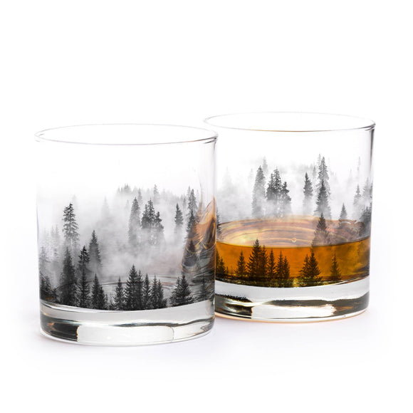 Forest and Clouds Whiskey Glasses
