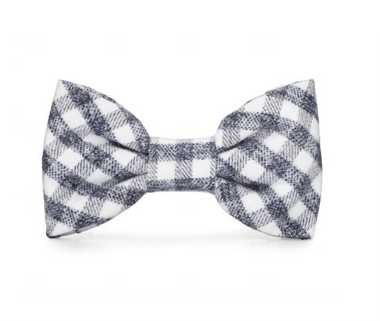Gray and White Check Flannel Dog Bow Tie Standard