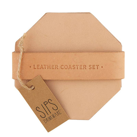 Leather Coaster Set / Tan