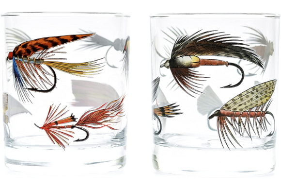Fly Fishing Lures Whiskey Glass Set Set of 2