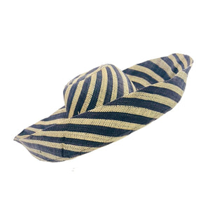 5" Brim Monica Straw Hat Stripes Black and Natural