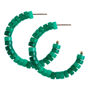 Green Beaded Hoop Earrings