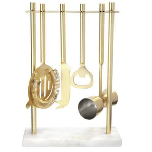 Gold Bar Set with White Marble Stand