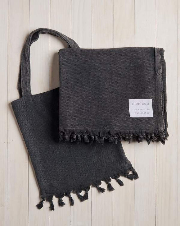 BEACH BLANKET WITH TOTE BAG - WASHED GREY