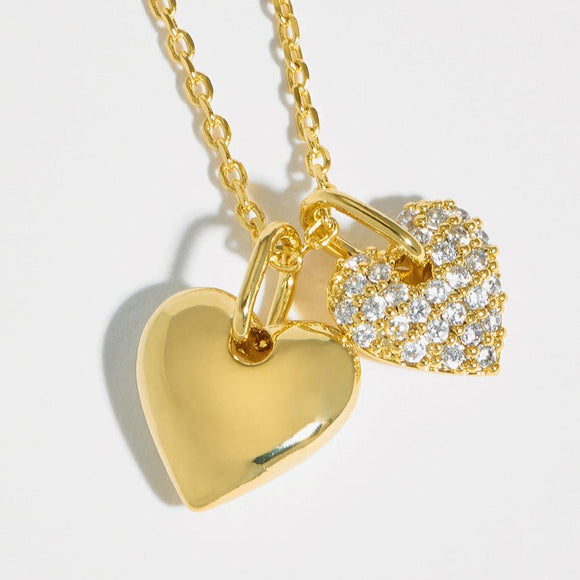Double Heart Necklace Gold Pave