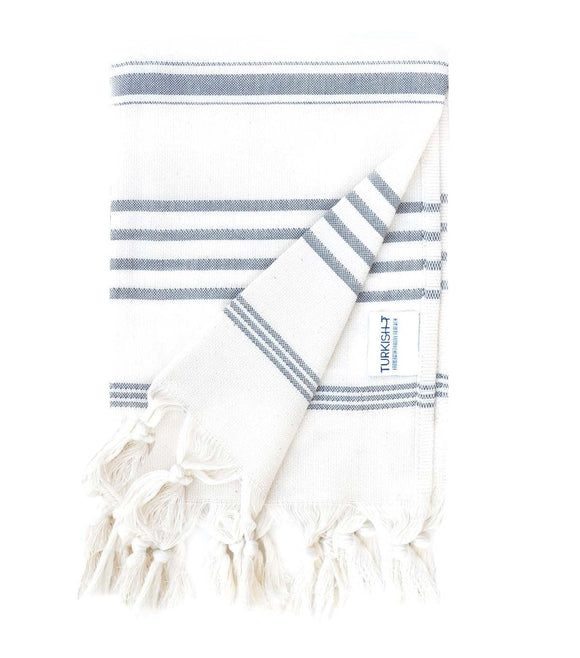 Natural Hand Towel with Charcoal Stripes