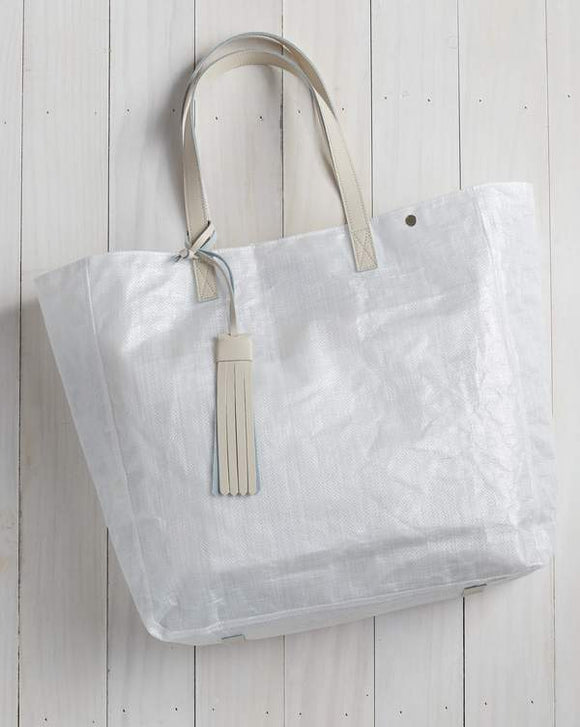 Tote Bag with Tassel - Beige Leather Handle