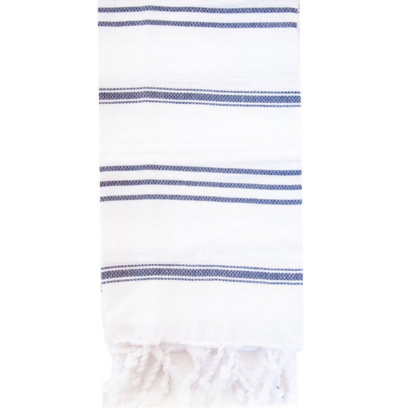 Basic Towel - White with Navy Stripe