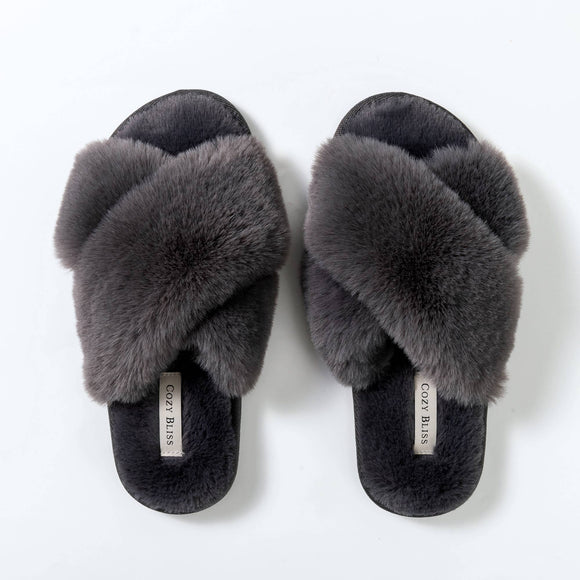 Women's Faux Fur Slippers Grey