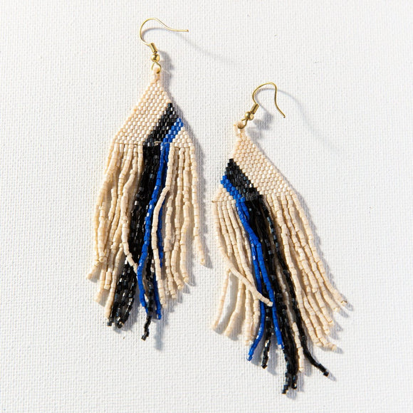 Ivory With Lapis And Black Luxe Stripe Fringe Earring