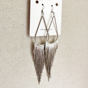 Silver fringe hoop earrings
