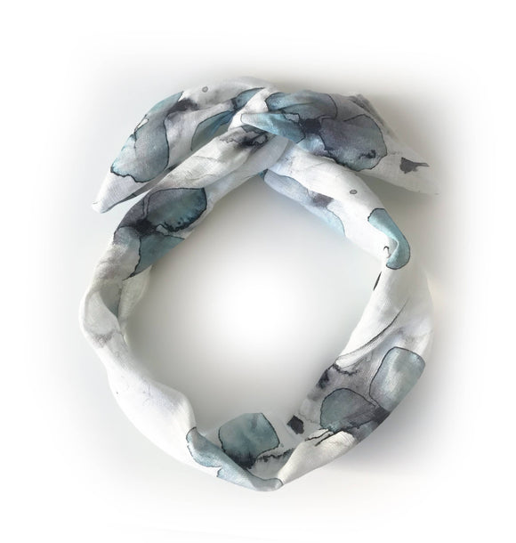 Blue Floral Linen Twisted Headband
