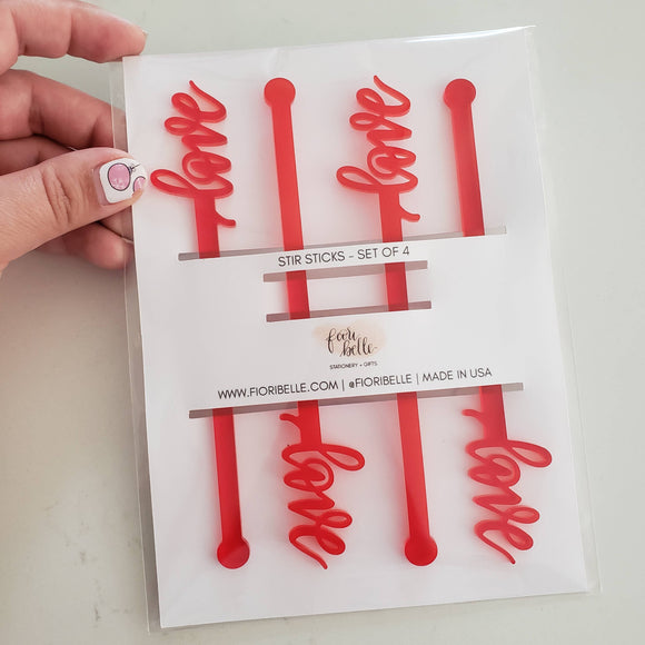 Acrylic Drink Stirrers Red Love